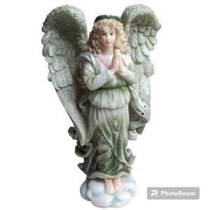 Angel Sculpture Beautiful Jade Green White & Blue Sparkling Angelic Decorative